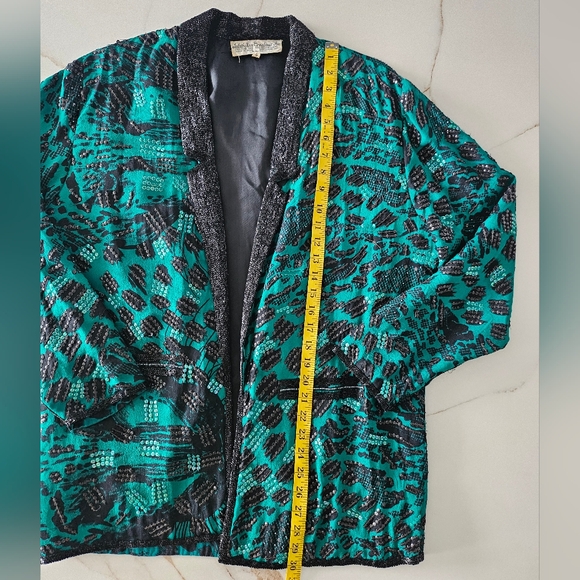 JUDITH ANN CREATIONS INC Beaded Sequin 100% Silk Evening/Opera Jacket Green Sz L - Picture 14 of 16